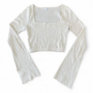 Garage XS Square Neck Long Sleeve Ribbed Crop Top - Cream